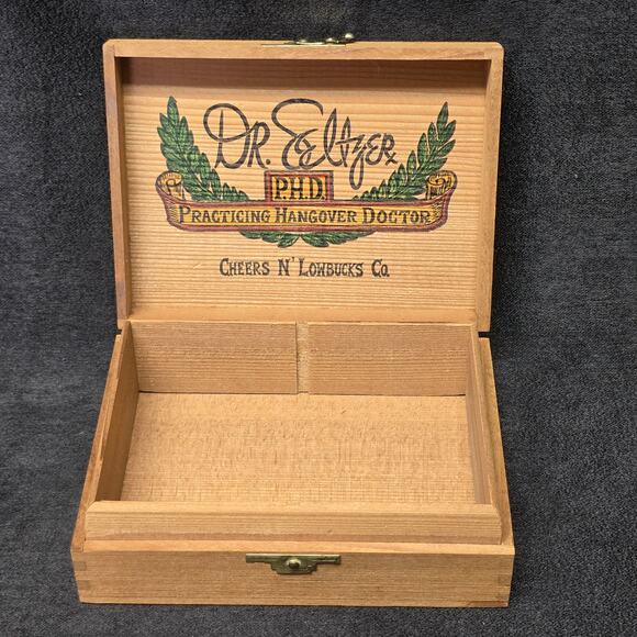 Dr. Seltzer's Hangover Helper The Original Practicing Doctor Wooden Trinket Box - Picture 2 of 11